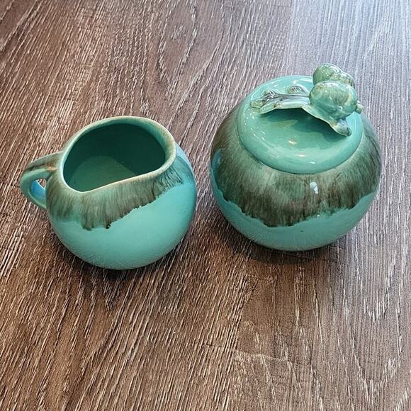 Jaska of California Cascade Ware Blue Brown Drip Vintage Cream and Sugar acorns - Picture 8 of 9